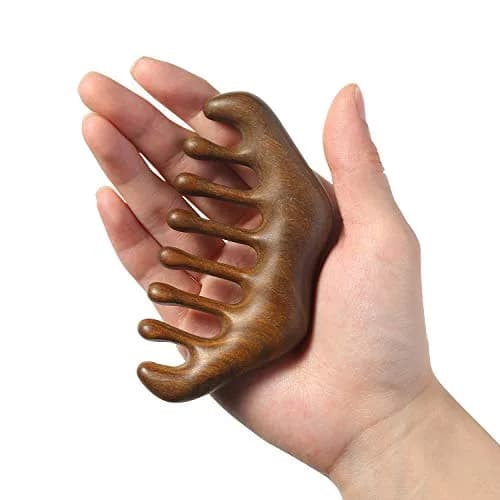 MIUPOO Natural Green Wood Wide Tooth Comb | Scalp Massager for Hair & Meridian Relaxation (1 Count) thumbnail 4