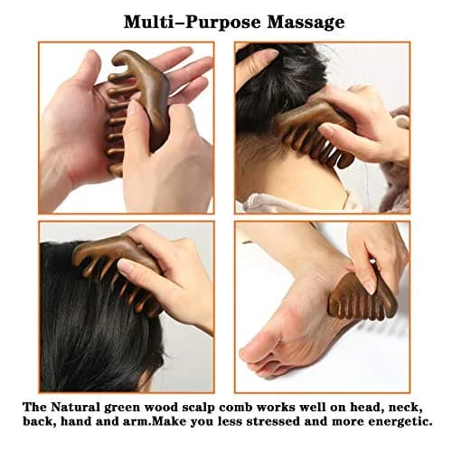 MIUPOO Natural Green Wood Wide Tooth Comb | Scalp Massager for Hair & Meridian Relaxation (1 Count) thumbnail 5