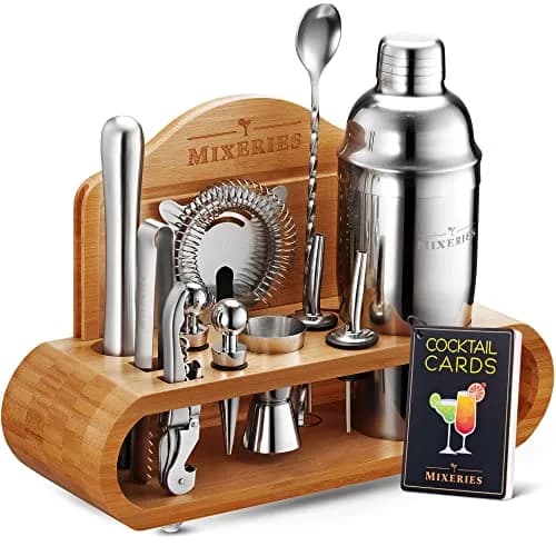Mixeries 19 Piece Bar Set Cocktail Shaker Set with Stand 700ml (24 oz) | Premium 304 Stainless Steel Bartender Kit thumbnail 1