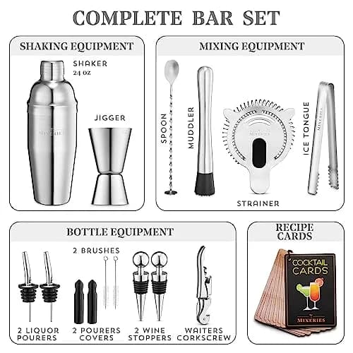 Mixeries 19 Piece Bar Set Cocktail Shaker Set with Stand 700ml (24 oz) | Premium 304 Stainless Steel Bartender Kit thumbnail 4