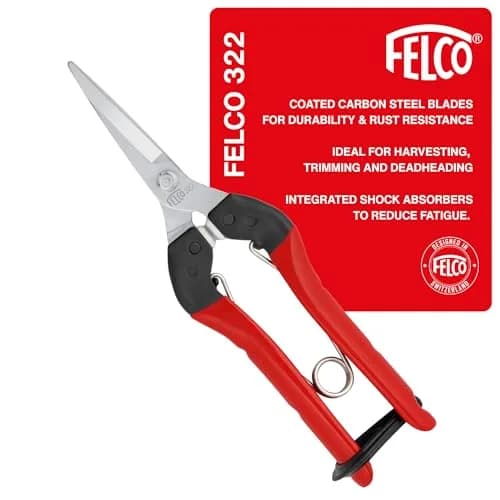 FELCO F322 Garden Snips 9.84" with Curved Blade & Rounded Tip | Carbon Steel Pruning Shears for Gardening thumbnail 1