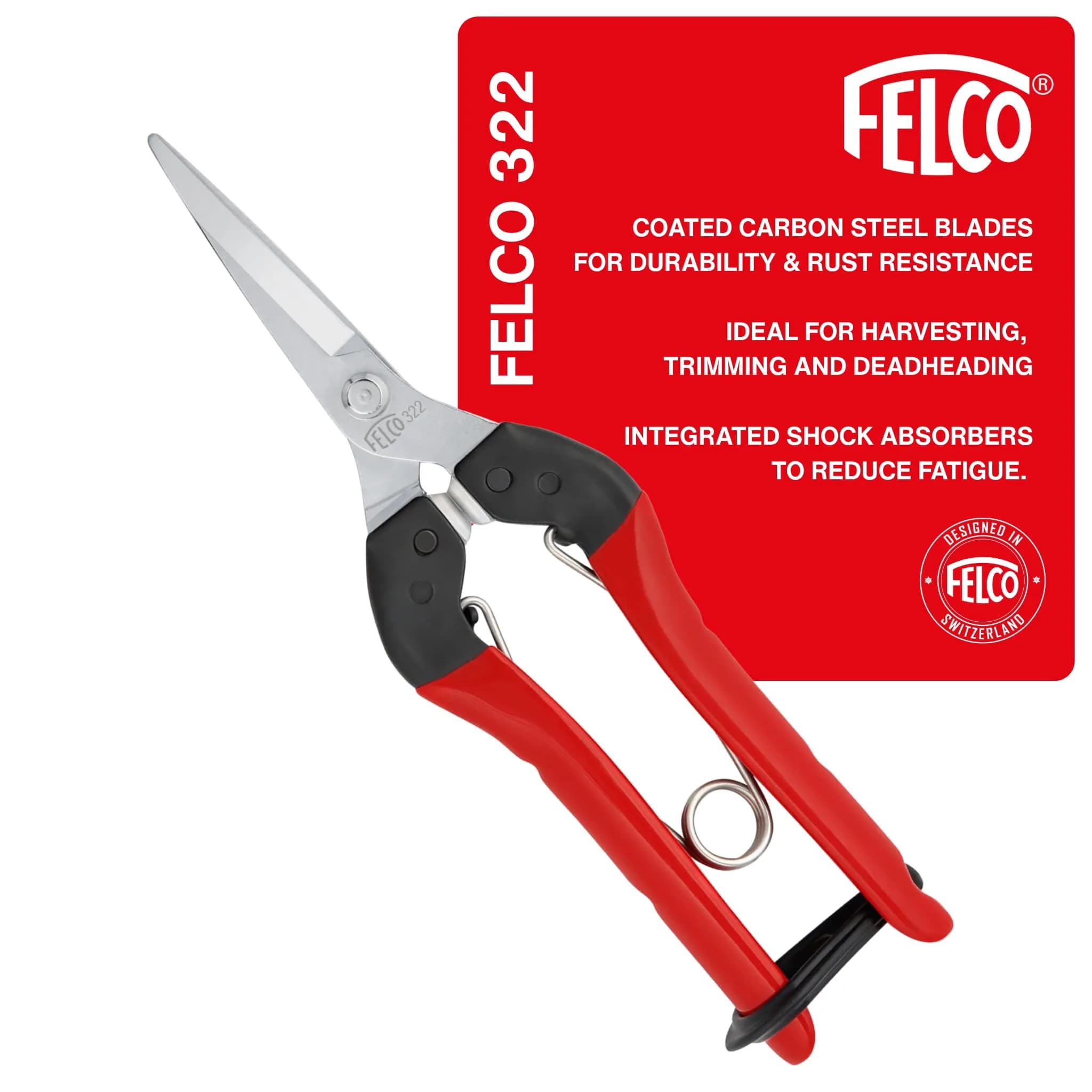 FELCO F322 Garden Snips 9.84" with Curved Blade & Rounded Tip | Carbon Steel Pruning Shears for Gardening