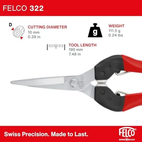 FELCO F322 Garden Snips 9.84" with Curved Blade & Rounded Tip | Carbon Steel Pruning Shears for Gardening thumbnail 4