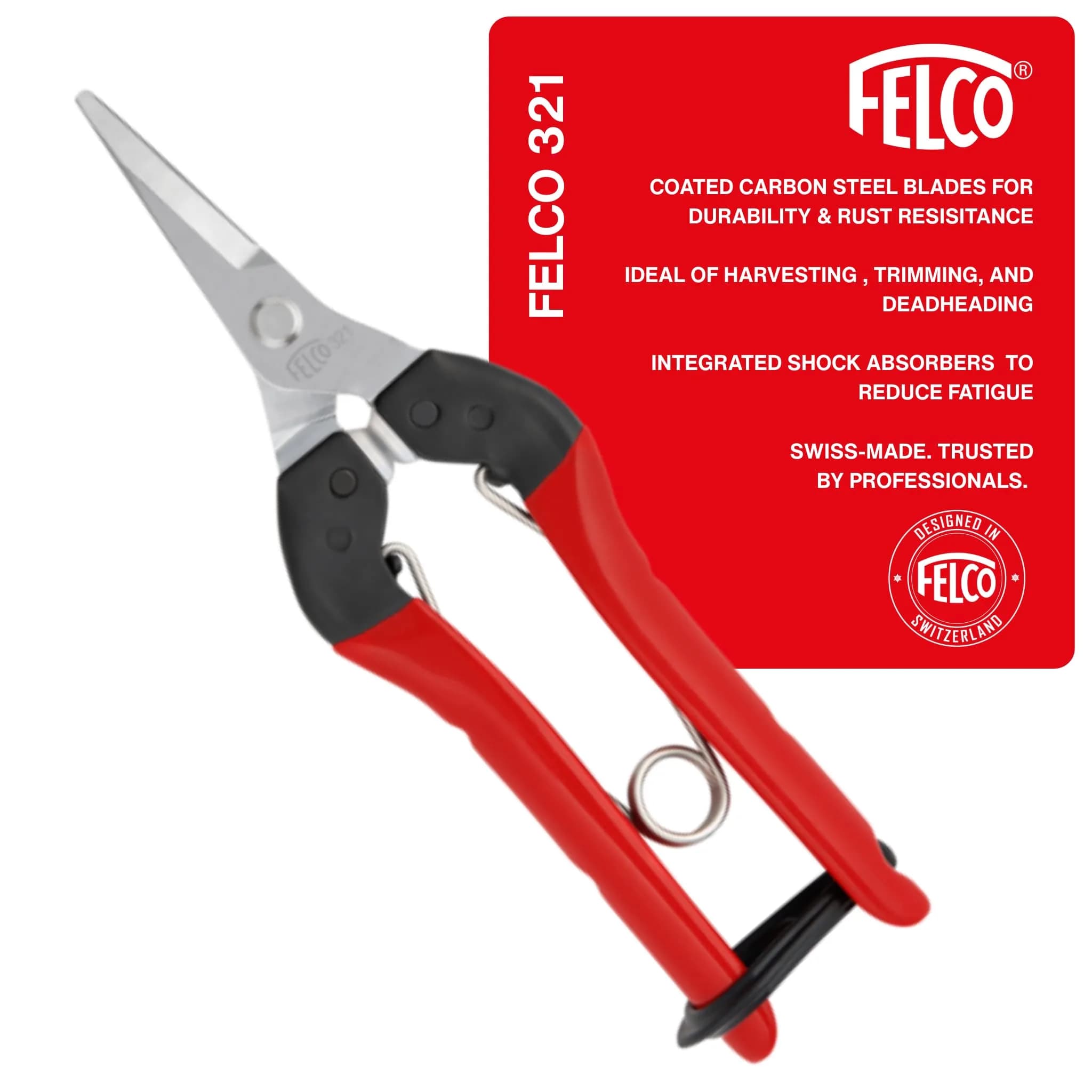 FELCO F321 Pruning Snips – 7" Garden Clippers with Curved Blade & Rounded Tip | Carbon Steel Shears for Gardening