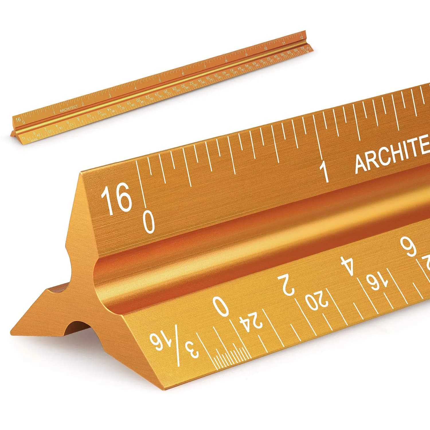 Hutou 12" Golden Aluminum Architectural Scale Ruler for Precision Drafting - main product image