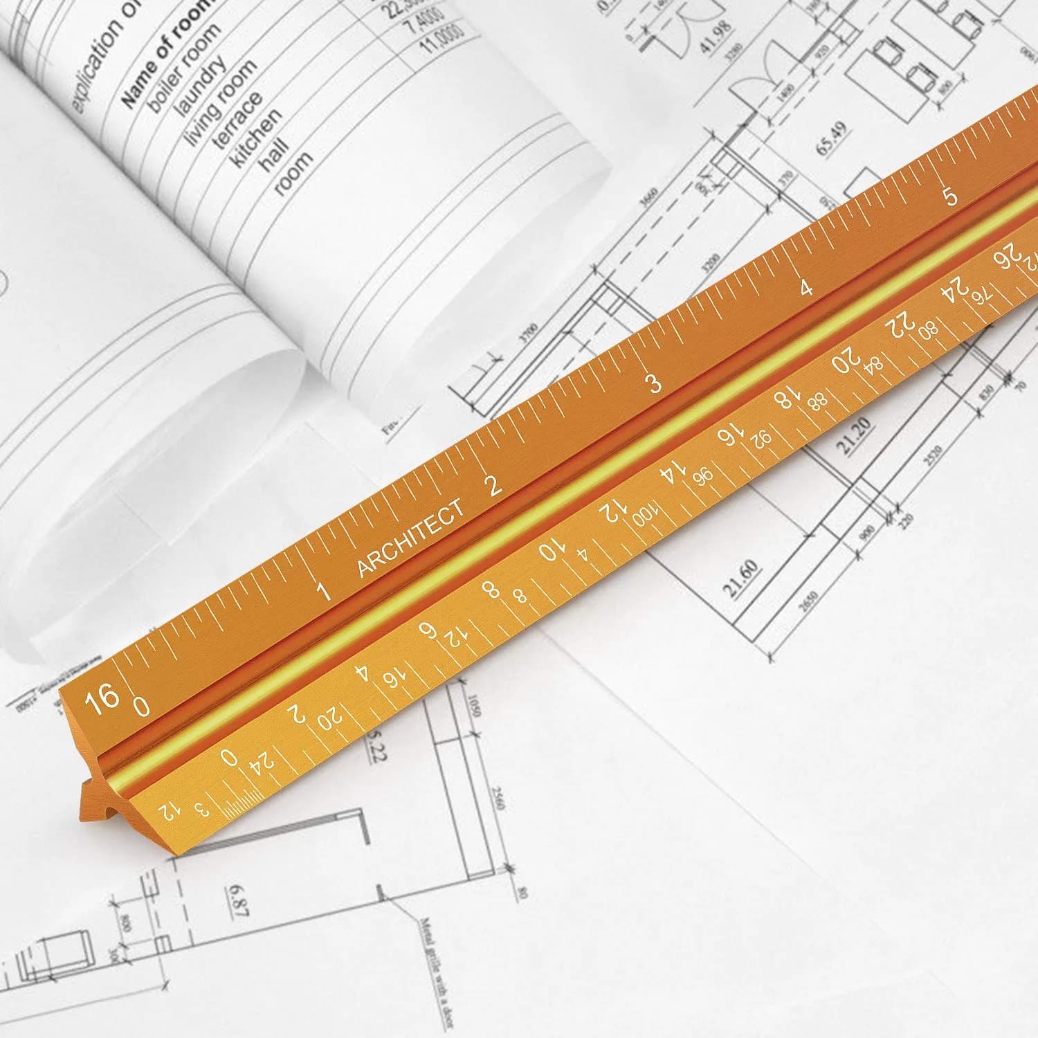 Hutou Architectural Scale Ruler 12" Golden | Precision Aluminum Drafting Tool - view 5