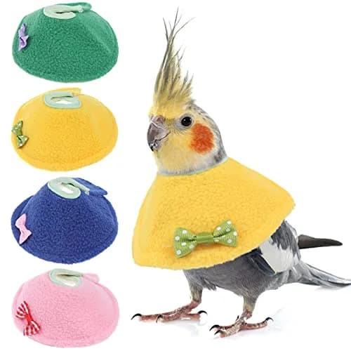Haomian 4 Pack Soft Bird Elizabethan Collars for Small Parrots | Adjustable Cotton Recovery Cone (70-120 chars) thumbnail 1