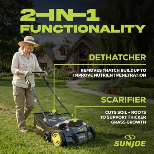 Sun Joe Cordless Scarifier & Dethatcher 24V-X2-DTS15 | 15-Inch, 48V Power, 5 Depth Positions thumbnail 2