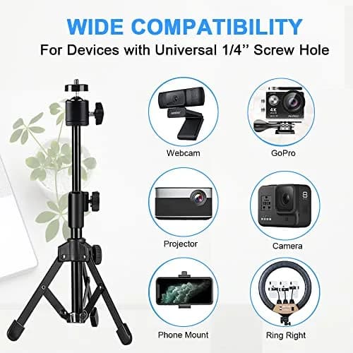 JCWINY Extendable Webcam Tripod Stand with Ball Head for Camera/Phone/Ring Light, 31cm (12 inches) Max Height | Universal 1/4" Screw Mount thumbnail 4