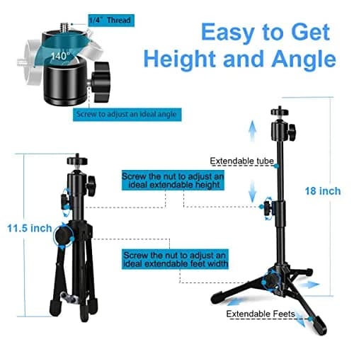 JCWINY Extendable Webcam Tripod Stand with Ball Head for Camera/Phone/Ring Light, 31cm (12 inches) Max Height | Universal 1/4" Screw Mount thumbnail 2