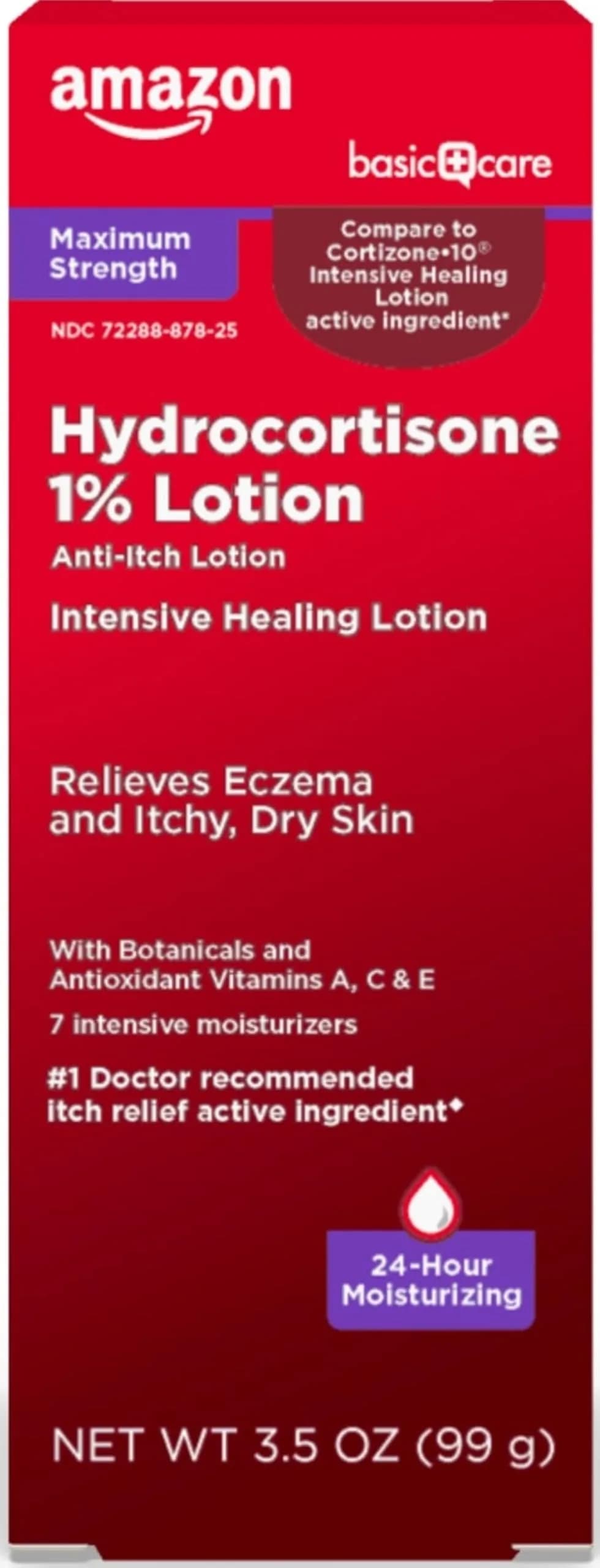 Amazon Basic Care Maximum Strength 1% Hydrocortisone Anti-Itch Lotion 3.5 oz (99g) | Intensive Healing for Eczema Relief