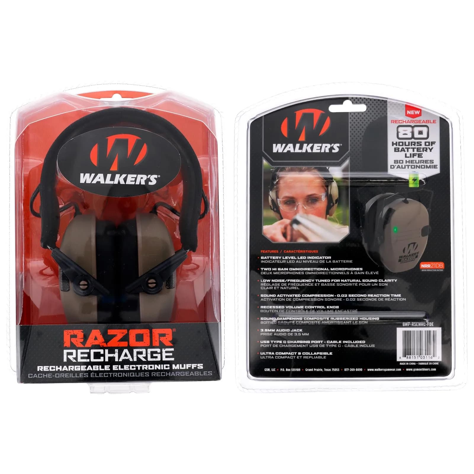 Walker's Razor Rechargeable Electronic Earmuffs FDE | 21dB Noise Reduction Rating - view 9