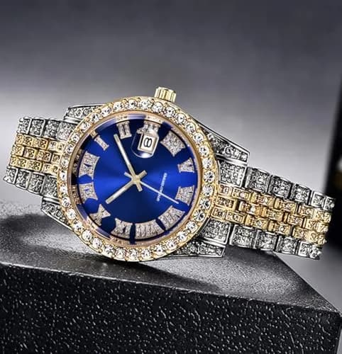 HUNRUY Hip Hop Watches for Men 42mm Alloy Dial | Iced-Out Bling Diamond Quartz Watch with Date thumbnail 5