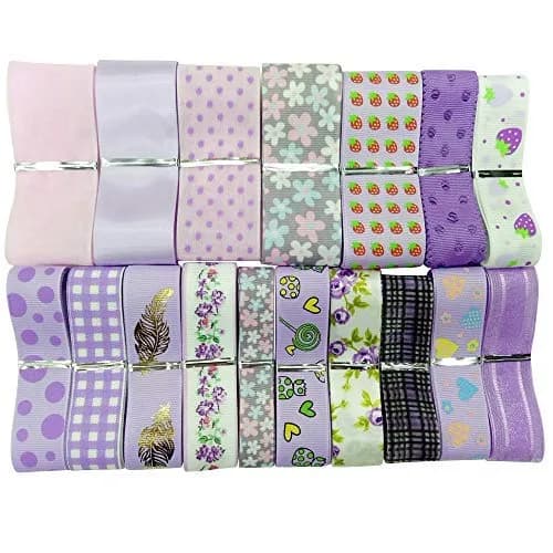 Libiline Purple Satin Organza Grosgrain Ribbon 17 Yards (51m) | Assorted Widths for Crafts & Decor thumbnail 1