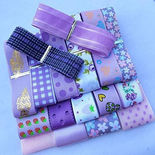 Libiline Purple Satin Organza Grosgrain Ribbon 17 Yards (51m) | Assorted Widths for Crafts & Decor - view 2