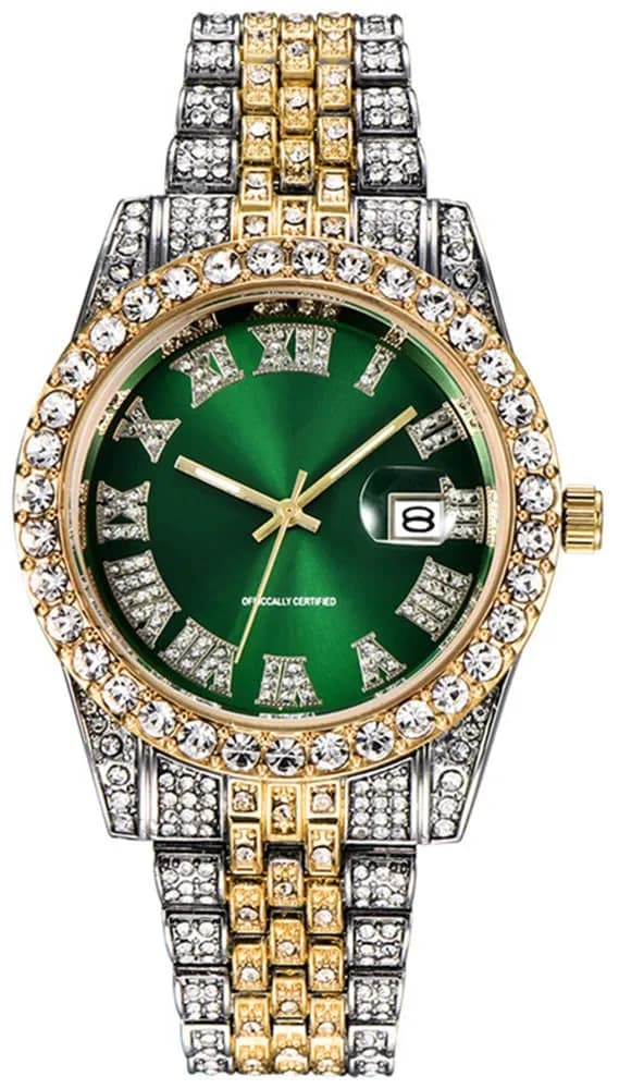 HUNRUY Hip Hop Watches for Men 42mm | Iced-Out Bling Diamond Quartz with Date