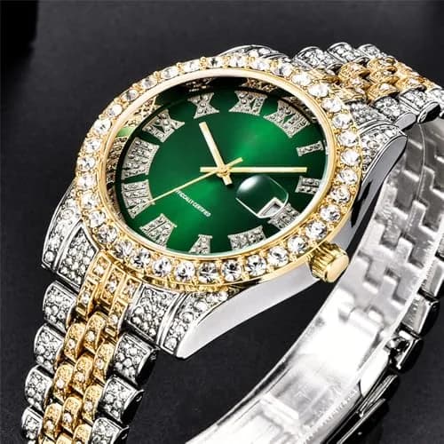 HUNRUY Hip Hop Watches for Men 42mm | Iced-Out Bling Diamond Quartz with Date thumbnail 6