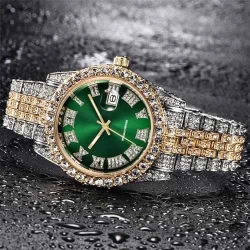 HUNRUY Hip Hop Watches for Men 42mm | Iced-Out Bling Diamond Quartz with Date thumbnail 7