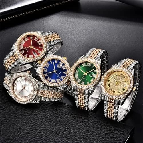 HUNRUY Hip Hop Watches for Men 42mm | Iced-Out Bling Diamond Quartz with Date thumbnail 8