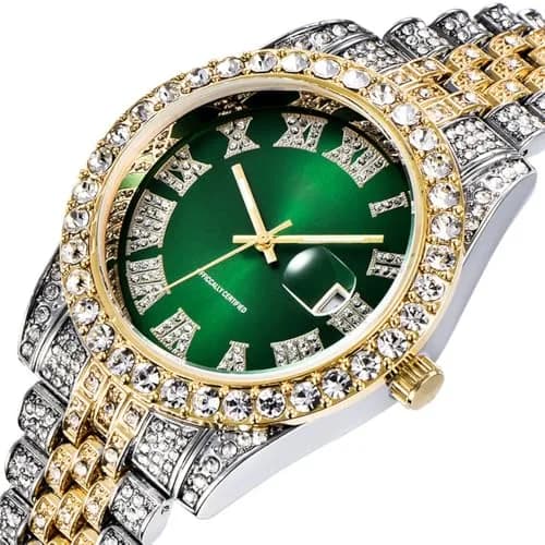 HUNRUY Hip Hop Watches for Men 42mm | Iced-Out Bling Diamond Quartz with Date thumbnail 2