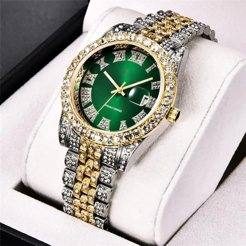 HUNRUY Hip Hop Watches for Men 42mm | Iced-Out Bling Diamond Quartz with Date thumbnail 4