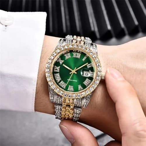 HUNRUY Hip Hop Watches for Men 42mm | Iced-Out Bling Diamond Quartz with Date thumbnail 5
