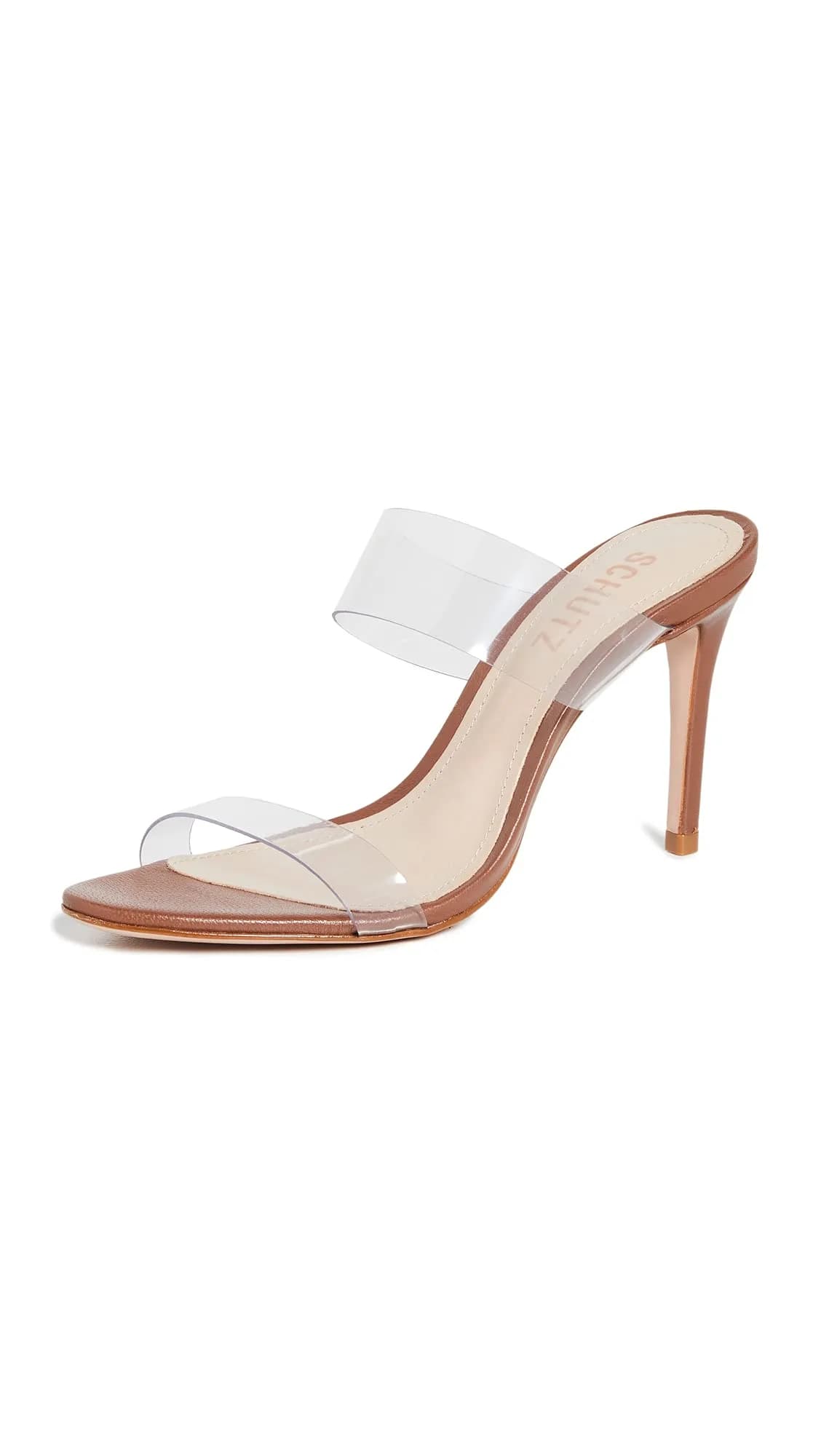 SCHUTZ Women's Ariella Strappy Sandals, Gold, 8 Medium US | Elegant Stiletto with Leather Upper — Wood / 7
