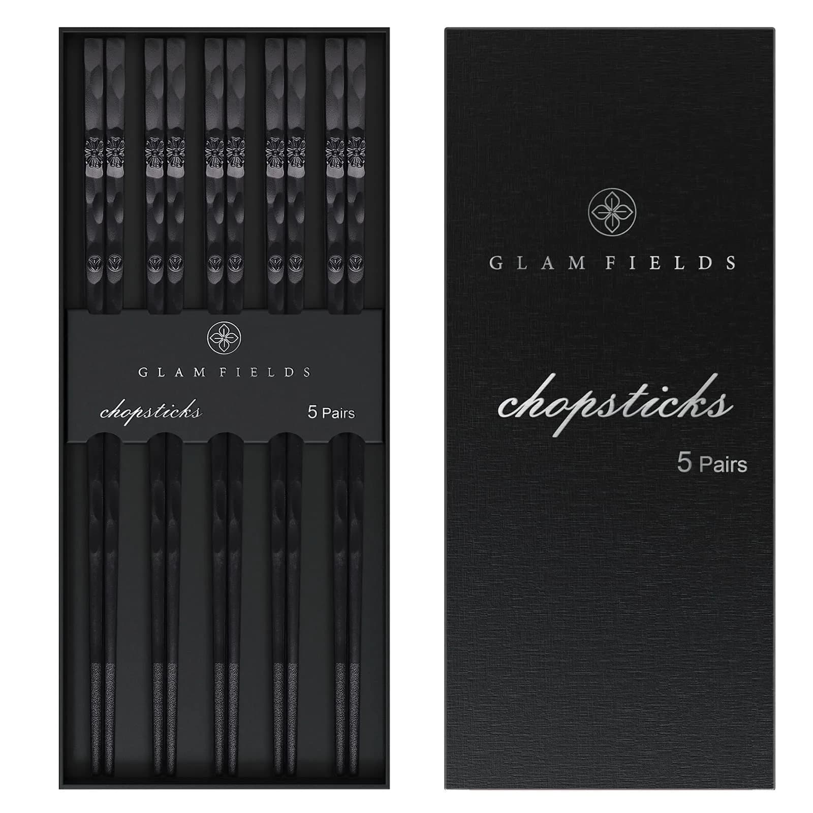 Glamfields Black Fiberglass Chopsticks | Reusable, Dishwasher Safe, Non-slip, 9.5 inches, Gift Set — Black Cherry