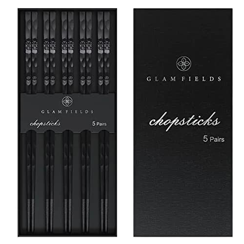 Glamfields Black Fiberglass Chopsticks | Reusable, Dishwasher Safe, Non-slip, 9.5 inches, Gift Set thumbnail 1