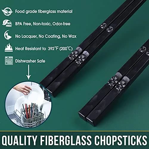 Glamfields Black Fiberglass Chopsticks | Reusable, Dishwasher Safe, Non-slip, 9.5 inches, Gift Set thumbnail 5