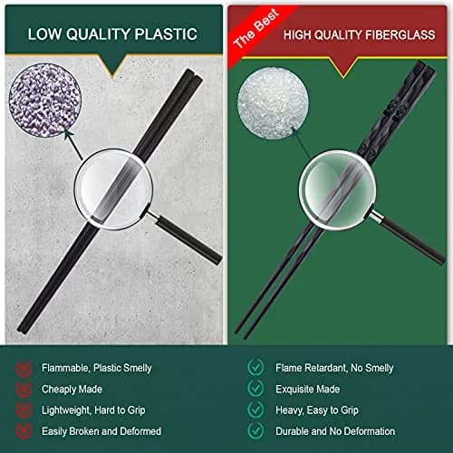 Glamfields Black Fiberglass Chopsticks | Reusable, Dishwasher Safe, Non-slip, 9.5 inches, Gift Set thumbnail 6