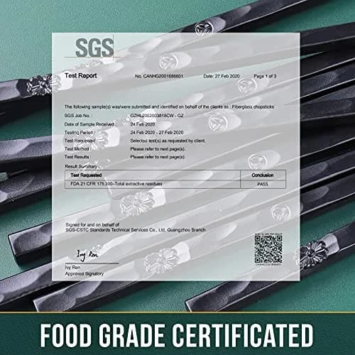 Glamfields Black Fiberglass Chopsticks | Reusable, Dishwasher Safe, Non-slip, 9.5 inches, Gift Set thumbnail 2