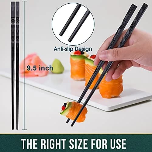 Glamfields Black Fiberglass Chopsticks | Reusable, Dishwasher Safe, Non-slip, 9.5 inches, Gift Set thumbnail 3