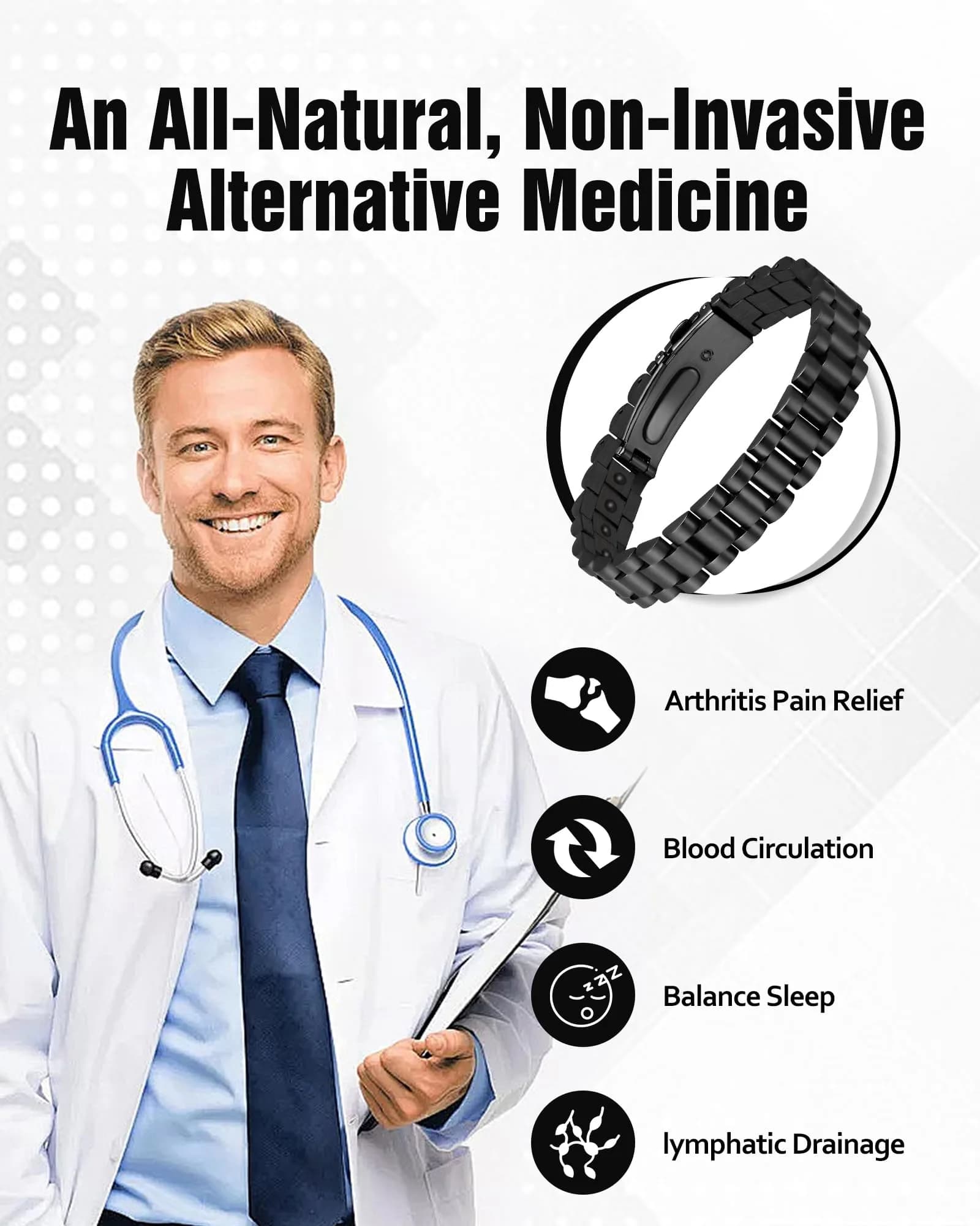 Jecanori Hematite Magnetic Bracelet for Men, 22cm (8.66 Inch) | Hypoallergenic & Adjustable - view 6