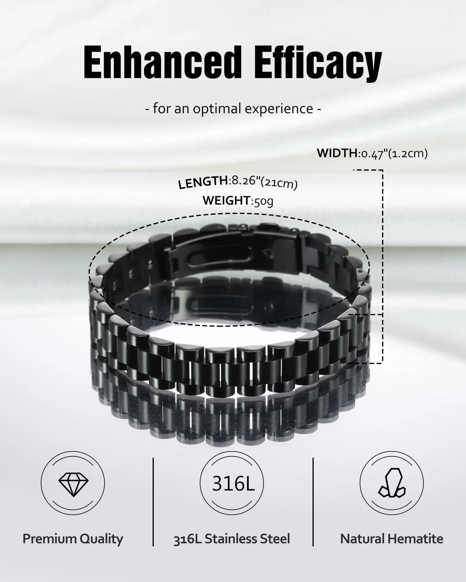 Jecanori Hematite Magnetic Bracelet for Men, 22cm (8.66 Inch) | Hypoallergenic & Adjustable - view 3