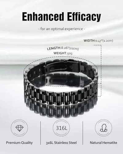 Jecanori Hematite Magnetic Bracelet for Men, 22cm (8.66 Inch) | Hypoallergenic & Adjustable thumbnail 3