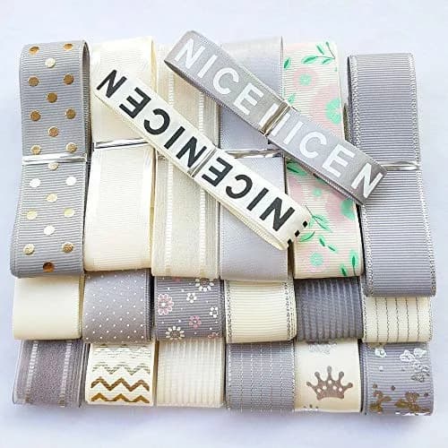 Libiline Assorted Grey Beige Satin Organza Grosgrain Ribbon Craft DIY Packing Hair Bow Accessory 25mm (1 inch) | Random 20 Yards thumbnail 2