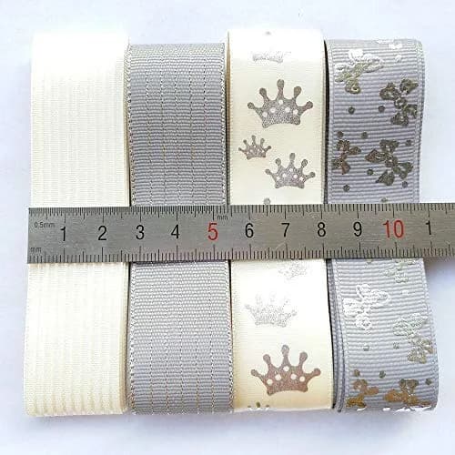 Libiline Assorted Grey Beige Satin Organza Grosgrain Ribbon Craft DIY Packing Hair Bow Accessory 25mm (1 inch) | Random 20 Yards - view 4