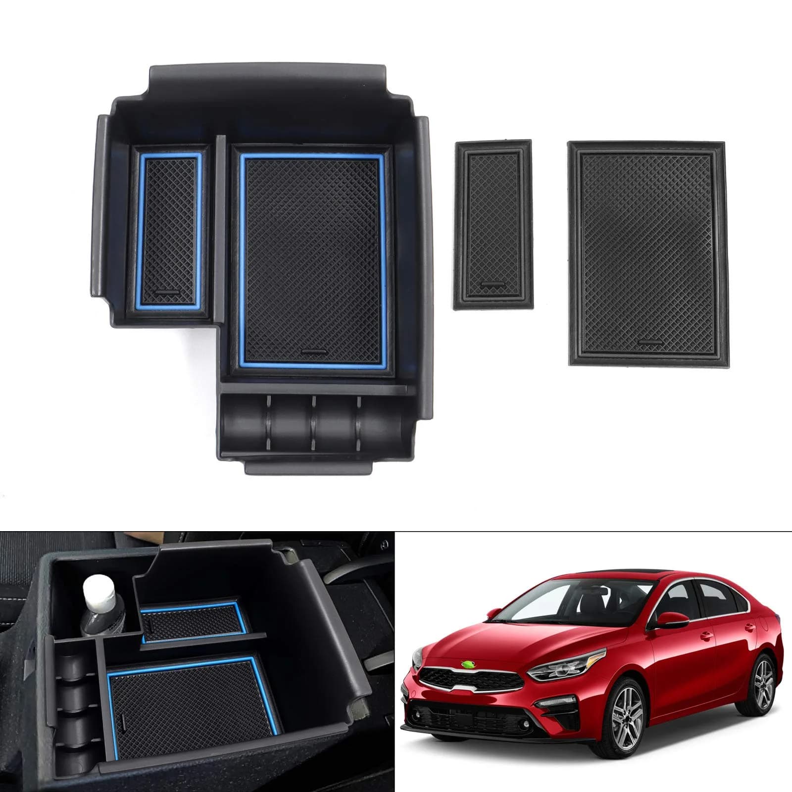 Autorder Center Console Organizer for Kia Forte 2019-2024 | Secondary Insert Tray with 2 Color Mats — Black