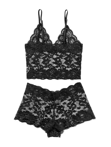 Lilosy Sexy Lingerie Set 2 Piece Women Pajamas Black Small | Lace, Floral, Comfortable Fit thumbnail 5