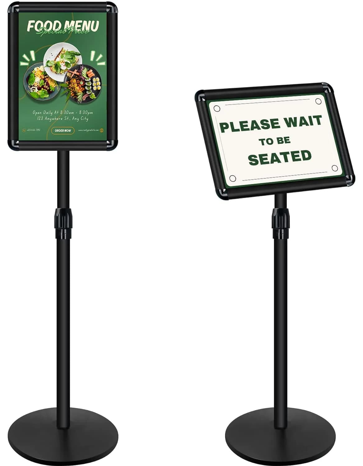 Mutualsign Heavy Duty Pedestal Sign Holder Stand, Adjustable Aluminum Frame, 8.5 x 11 Inches, Black