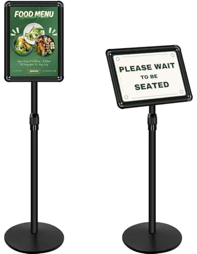 Mutualsign Heavy Duty Pedestal Sign Holder Stand, Adjustable Aluminum Frame, 8.5 x 11 Inches, Black thumbnail 1