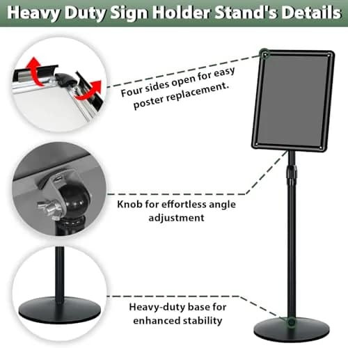 Mutualsign Heavy Duty Pedestal Sign Holder Stand, Adjustable Aluminum Frame, 8.5 x 11 Inches, Black thumbnail 4