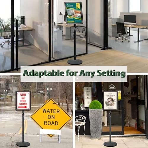 Mutualsign Heavy Duty Pedestal Sign Holder Stand, Adjustable Aluminum Frame, 8.5 x 11 Inches, Black thumbnail 6