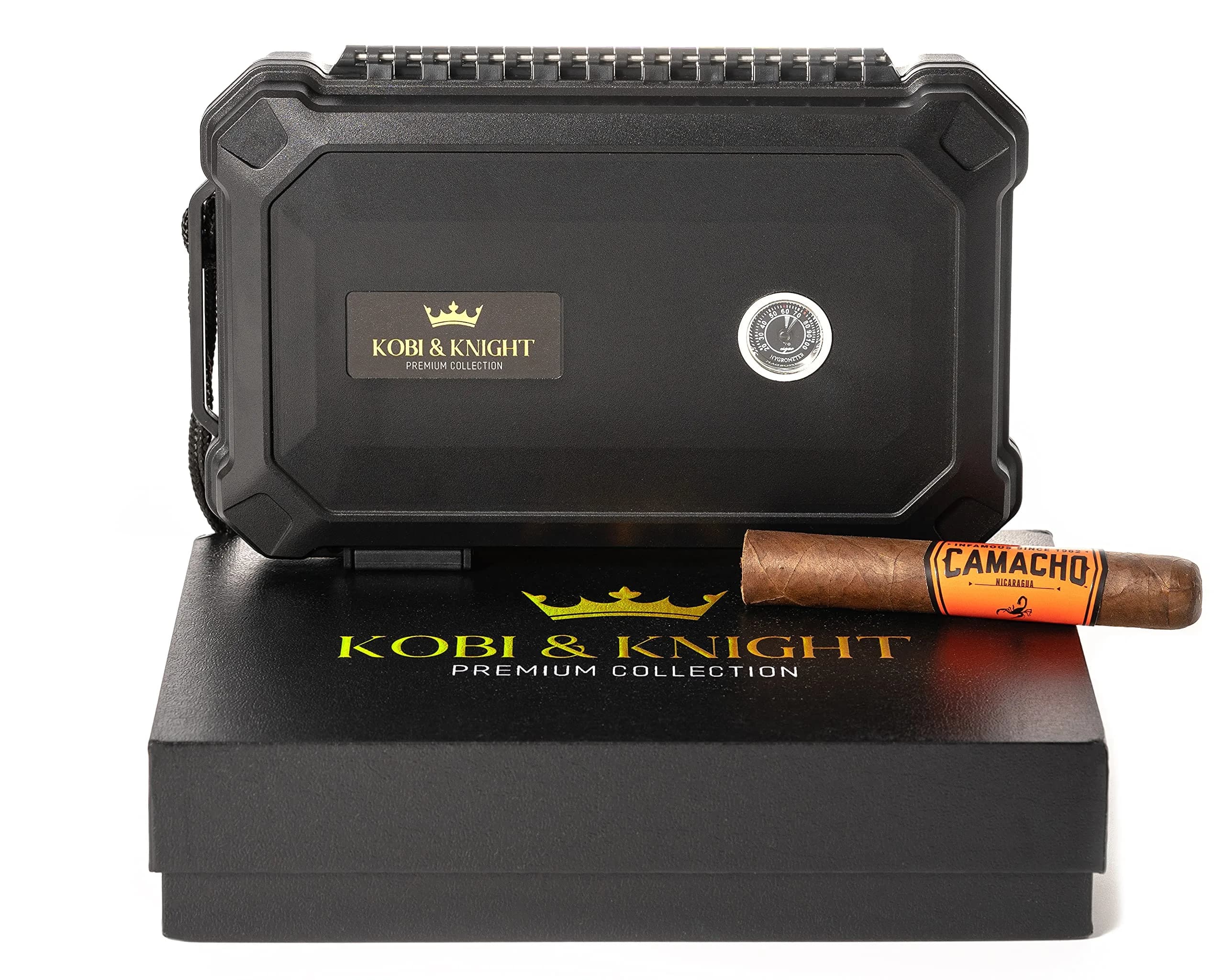 Kobi & Knight Travel Cigar Humidor with Hygrometer | Waterproof, Shockproof & Portable for 6 x 8-Inch Cigars