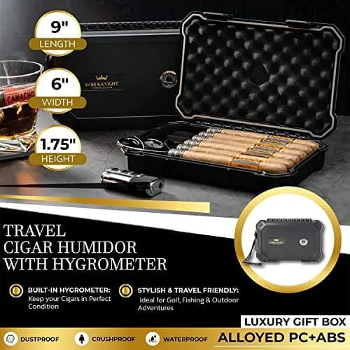 Kobi & Knight Travel Cigar Humidor with Hygrometer | Waterproof, Shockproof & Portable for 6 x 8-Inch Cigars thumbnail 3