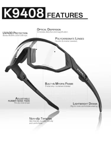 KAPVOE Photochromic Cycling Glasses for Men & Women | 156 g (5.5 oz) | Adapts to UV Light thumbnail 4