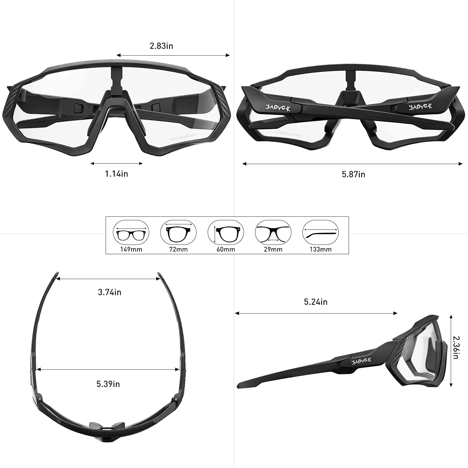 KAPVOE Photochromic Cycling Glasses with Myopia Frame | 137 mm Lens Width - view 5