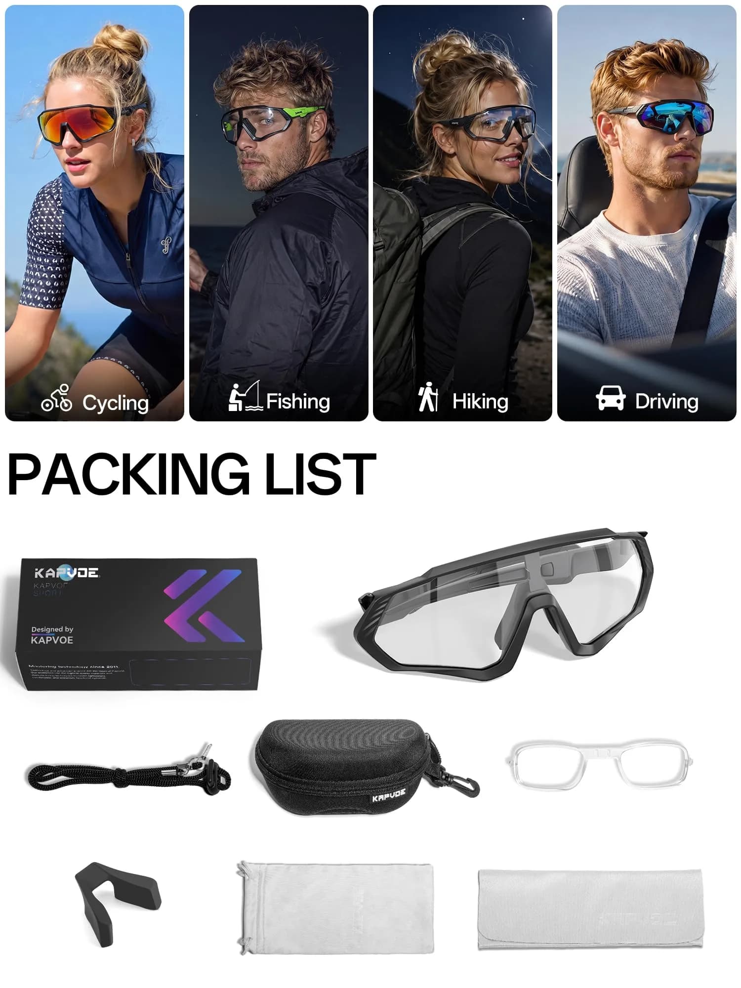 KAPVOE Photochromic Cycling Glasses with Myopia Frame | 137 mm Lens Width - view 6