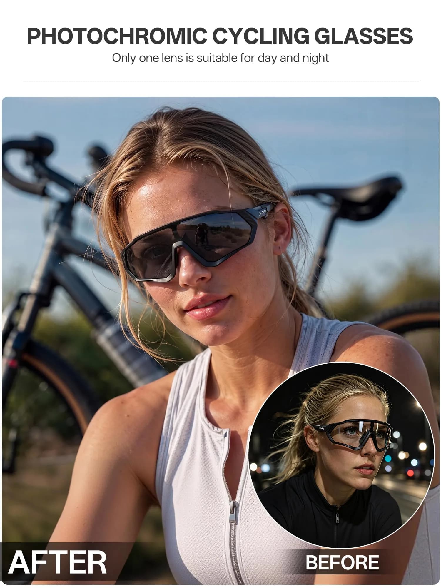 KAPVOE Photochromic Cycling Glasses with Myopia Frame | 137 mm Lens Width - view 3